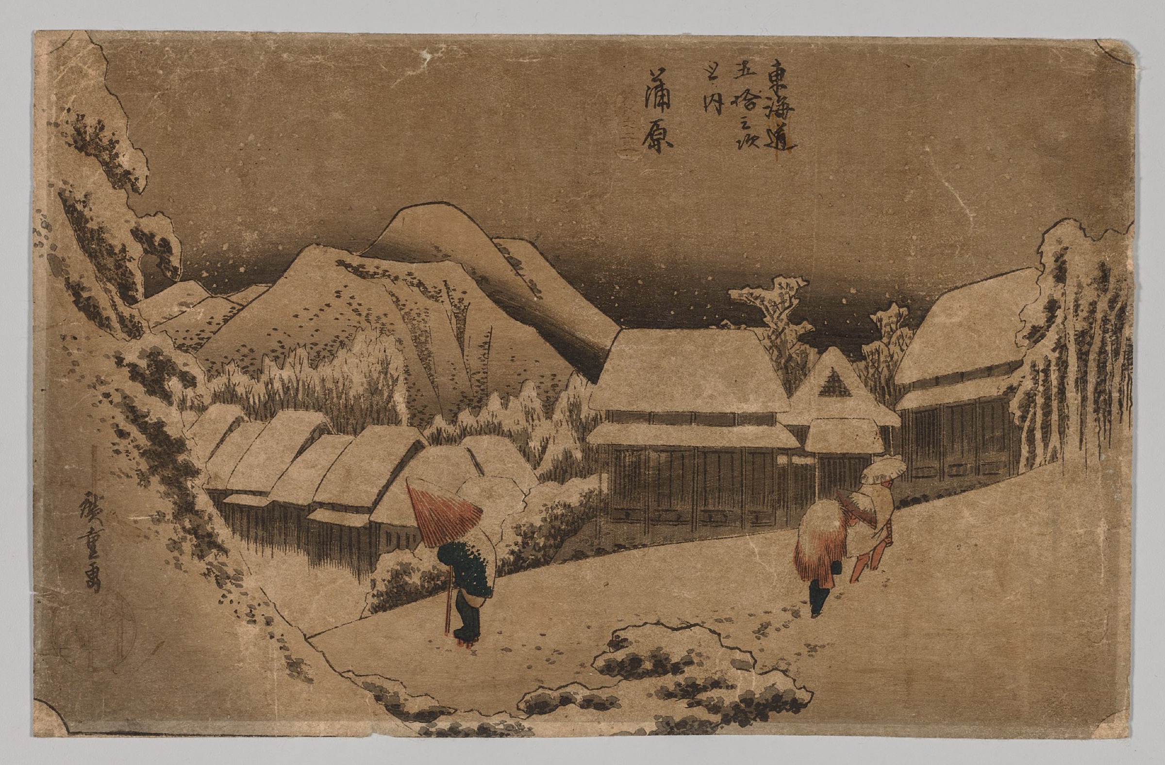 Nieve al anochecer en Kanbara de Utagawa Hiroshige